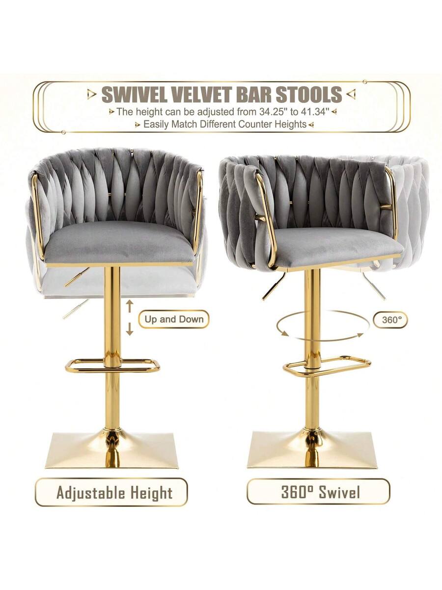Trinkets Crazed Swivel Velvet Bar Stool Set Of 4, Adjustable Comfy ...