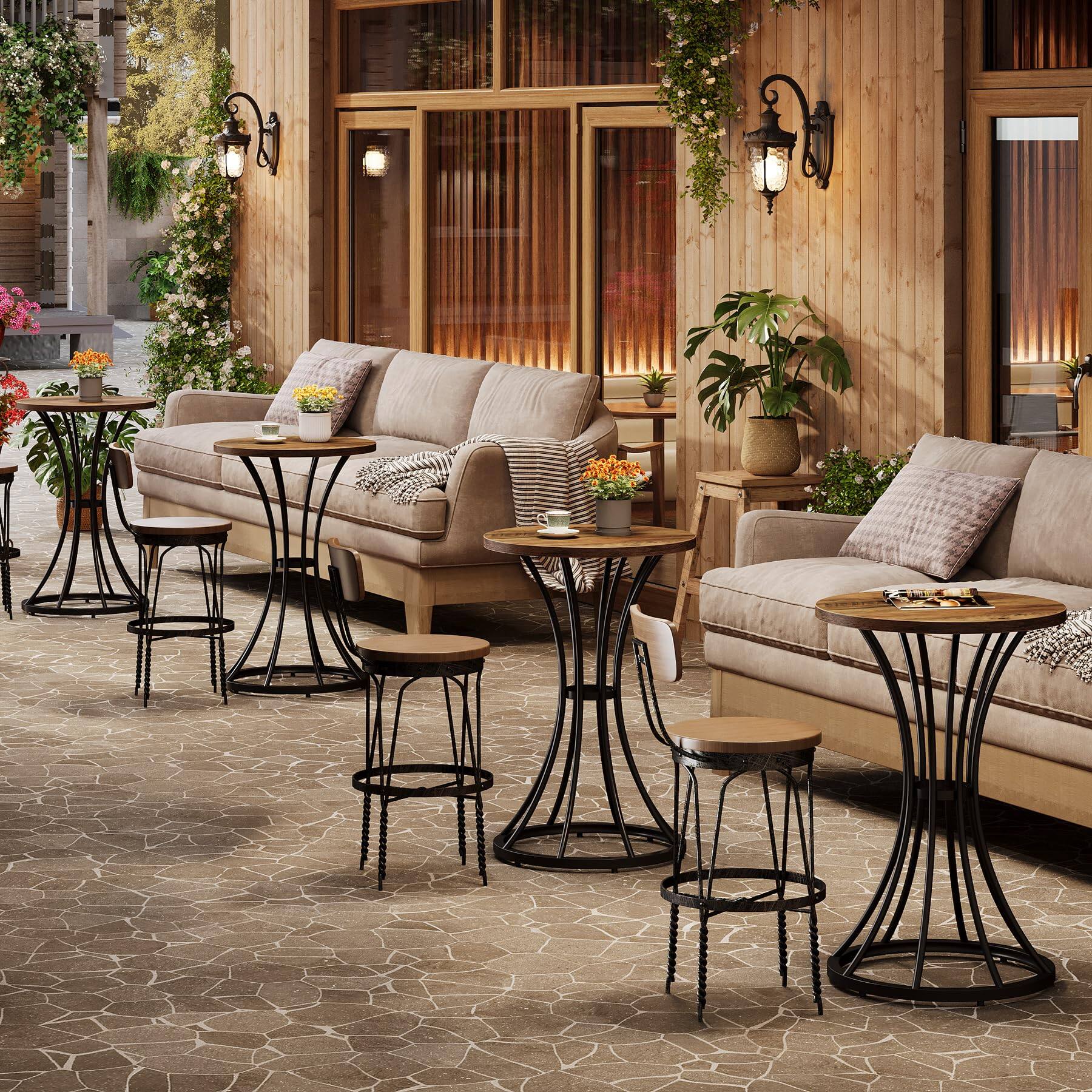 Alt View 1. Tribesigns - 23.62" Round Dining Table, Bar Height Kitchen Table for 2, Dining Room Stand for Living Rooms, Restaurant, Bars, or Cafe - Brown.