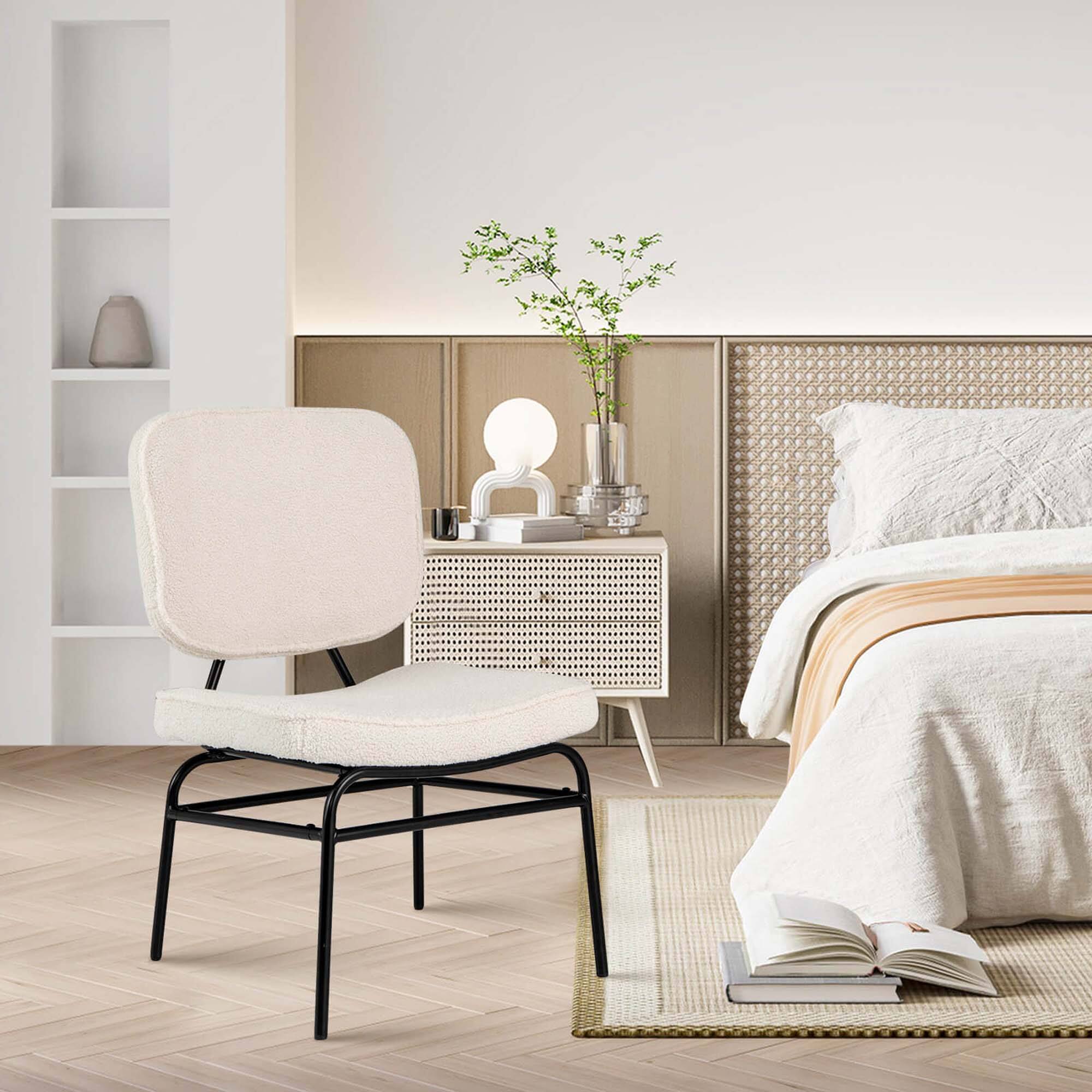 Alt View 3. Costway - Costway 1 PCS Upholstered Accent Chair with Sponge Padding Adjustable Foot Pads & Metal Frame - White.