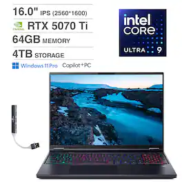 Acer - Predator Helios NEO 16 AI Laptop 16.0 WQXGA (Intel Ultra 9- 275HX, 64GB DDR5, 4TB SSD, Win 11 Pro) w/USB Hub - Black