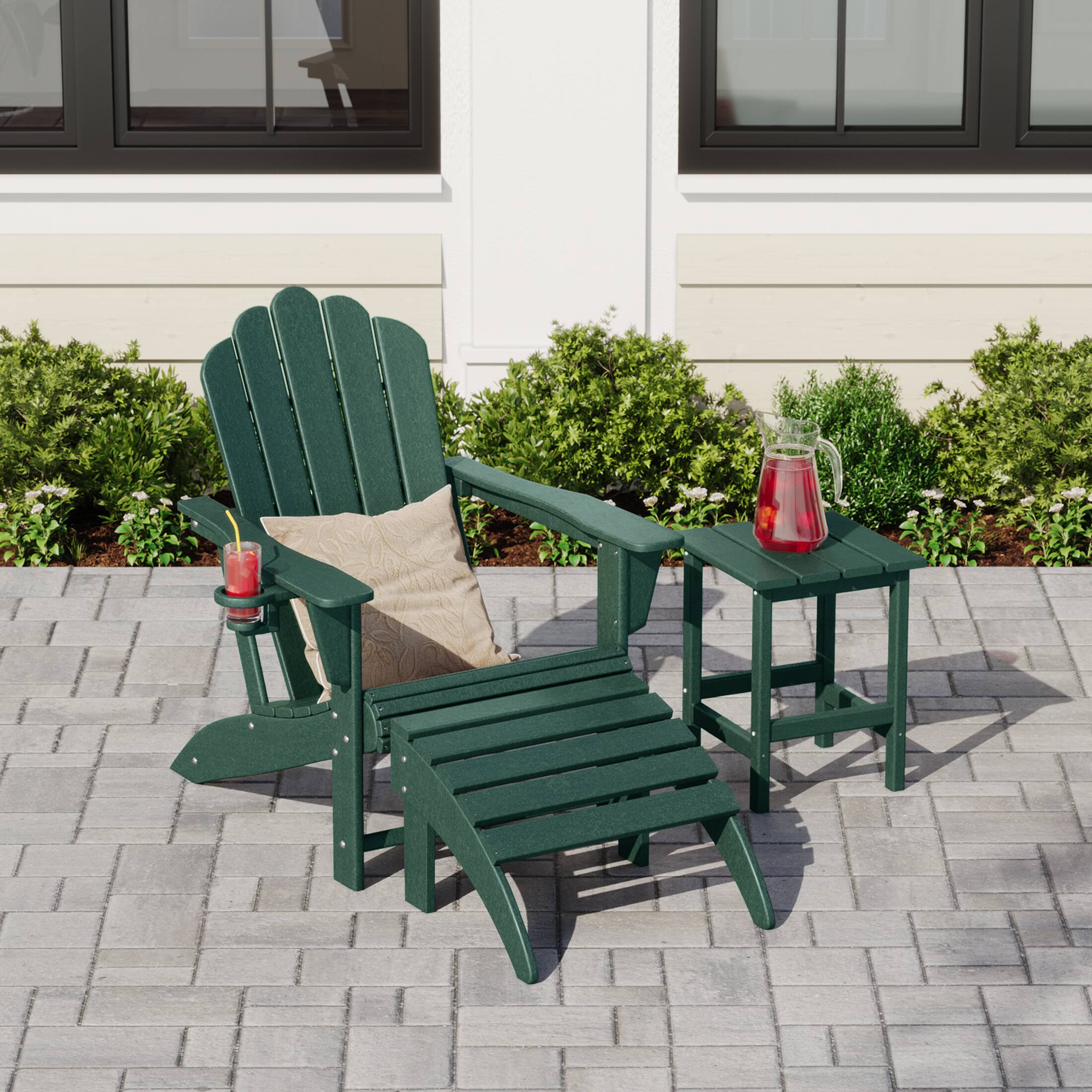 Angle. WestinTrends - WestinTrends Highland 3-Piece Adirondack Chair with Cup Holder and Folding Ottoman and Table Set - Dark Green.