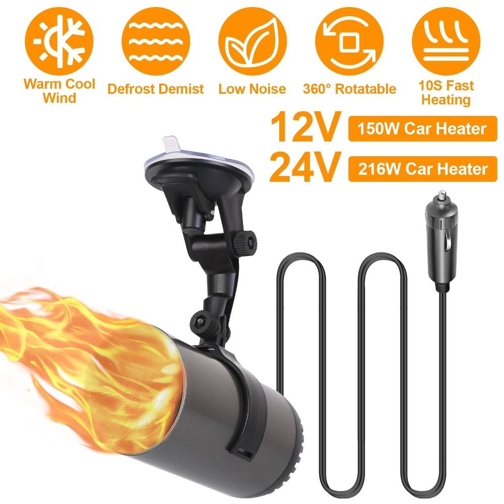 Warm Cool Wind  
Defrost Demist  
Low Noise  
360° Rotatable  
10S Fast Heating  

12V 150W Car Heater  
24V 216W Car Heater