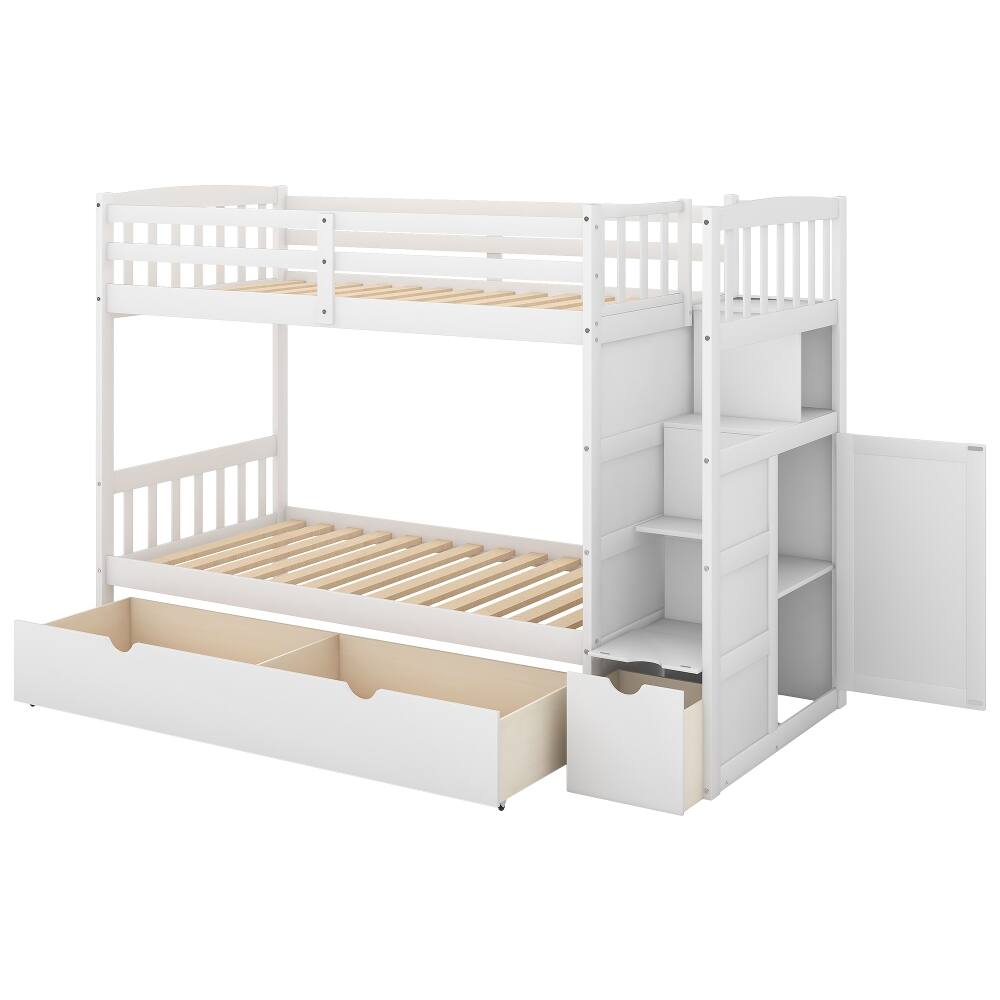 Alt View 1. Loheer - Loheer Twin over Full Bunk Bed with Stairs, White Convertible Bunk Bed with Storage Drawers - White.