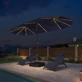 PURPLE LEAF - 13 ft. Patio Market Umbrella with Solar LED and Base Double-Sided Outdoor Table Sun Umbrellas for Pool Deck Backyard - Navy Blue