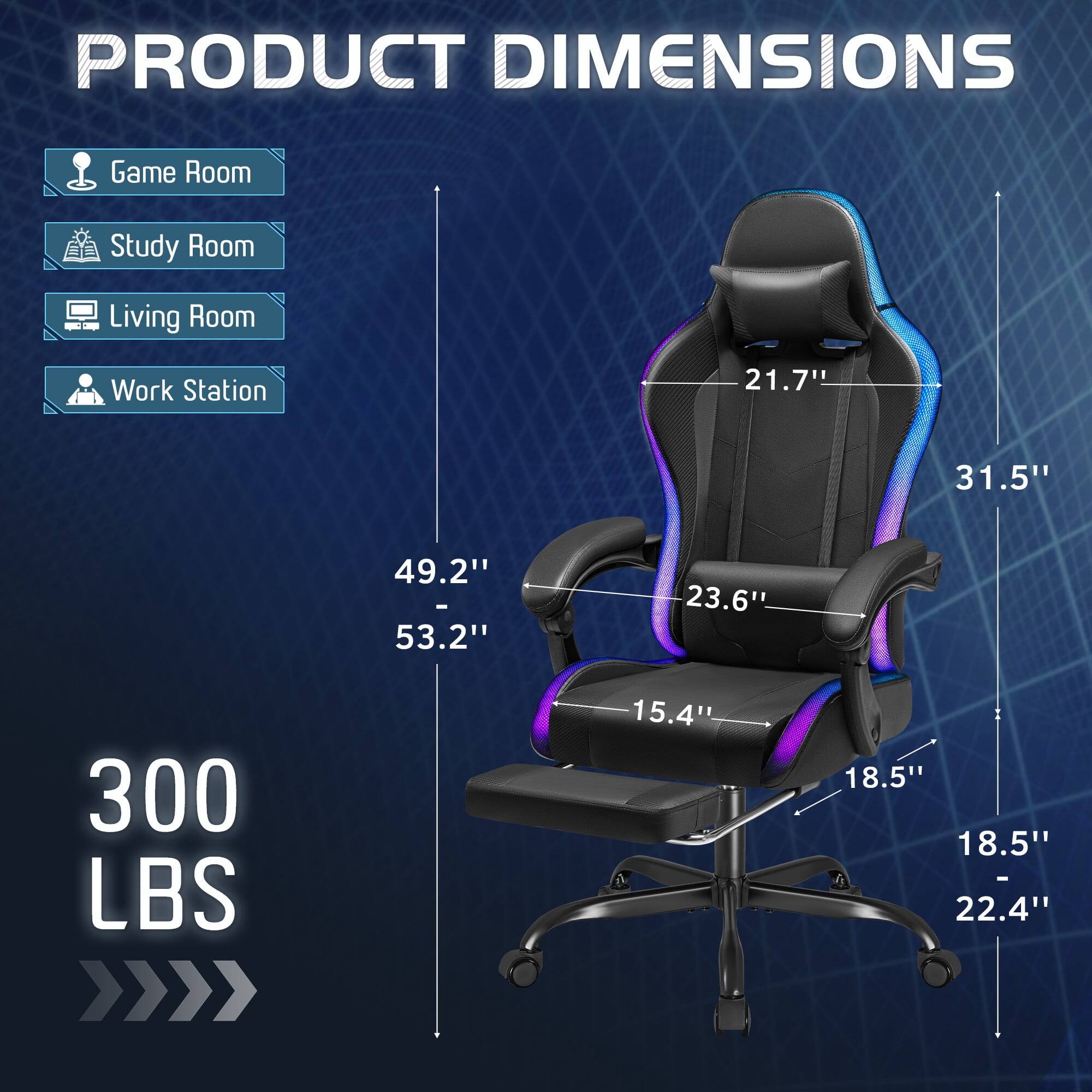PRODUCT DIMENSIONS

Game Room
Study Room
Living Room
Work Station

21.7"
31.5"
49.2" - 53.2"
23.6"
300 LBS
15.4"
18.5" - 22.4"