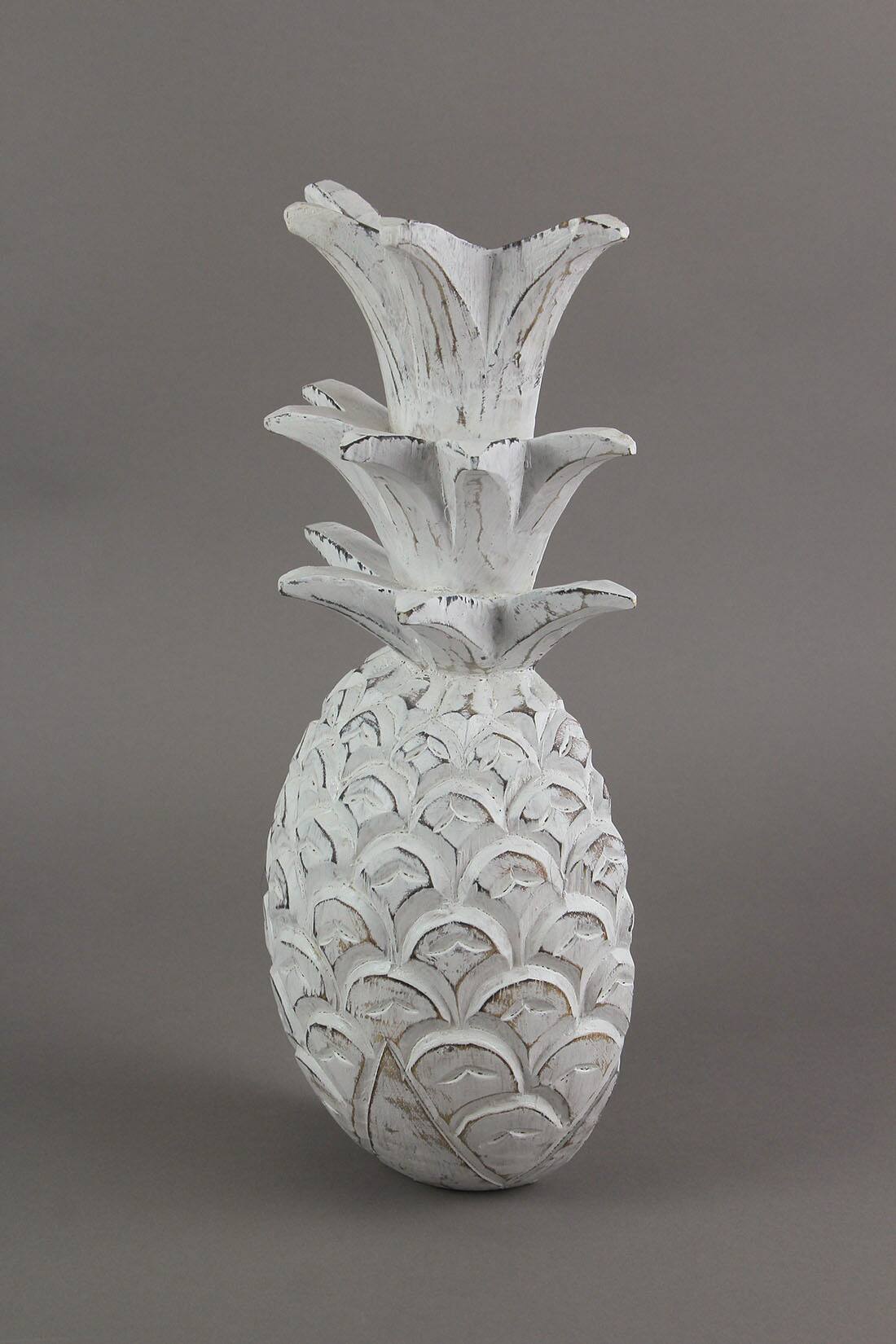 Alt View 1. Chesapeake Bay - 10 Inch White Pineapple Hanging Wall Art Carved Wood Sculpture Home Decor Plaque - White.