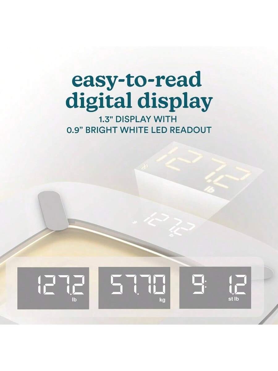 easy-to-read digital display  
1.3" DISPLAY WITH 0.9" BRIGHT WHITE LED READOUT  

127.2 lb  
57.70 kg  
9 st 12 lb