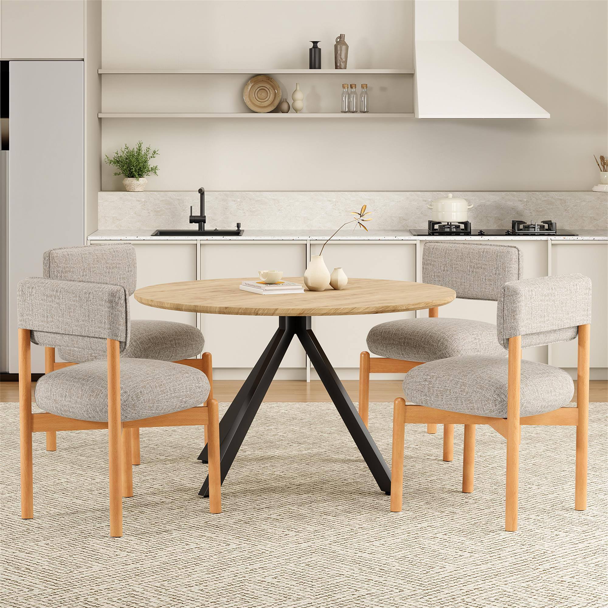Alt View 1. Boyel Living - Modern Wooden Blended Linen Kaki Dining Chair (Set of 2) - Khaki.