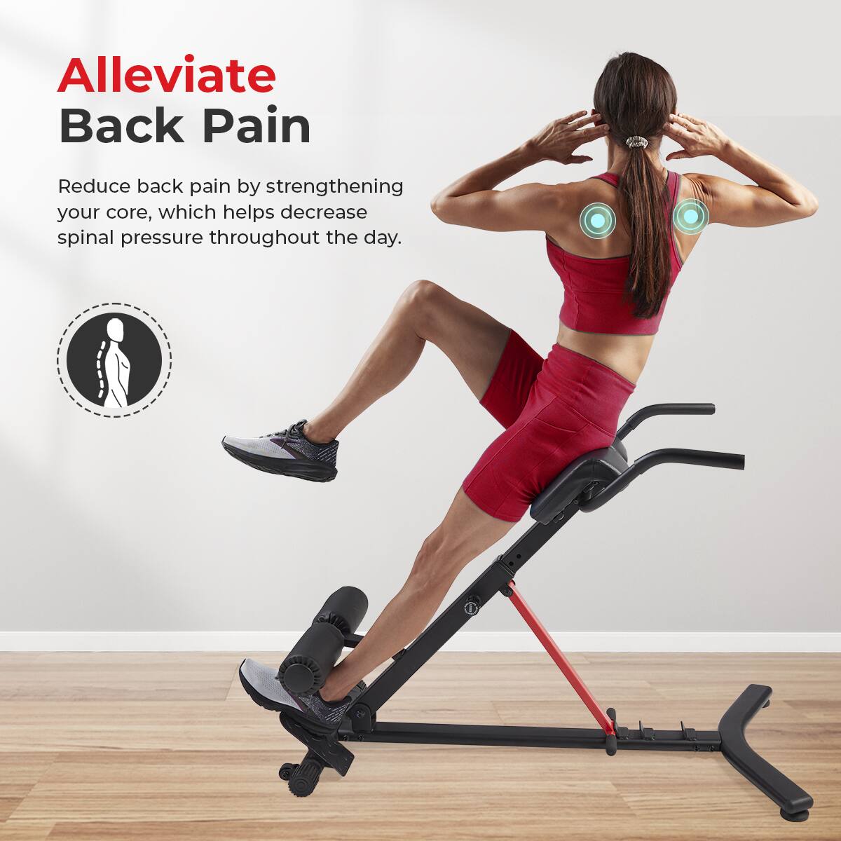 Alleviate Back Pain
Reduce back pain by strengthening your core, which helps decrease spinal pressure throughout the day.
