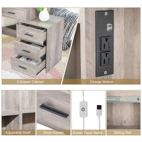 3-Drawer Cabinet  
Charge Station  
Adjustable Shelf  
Silver Handle  
Screen Touch Switch  
Sliding Rail