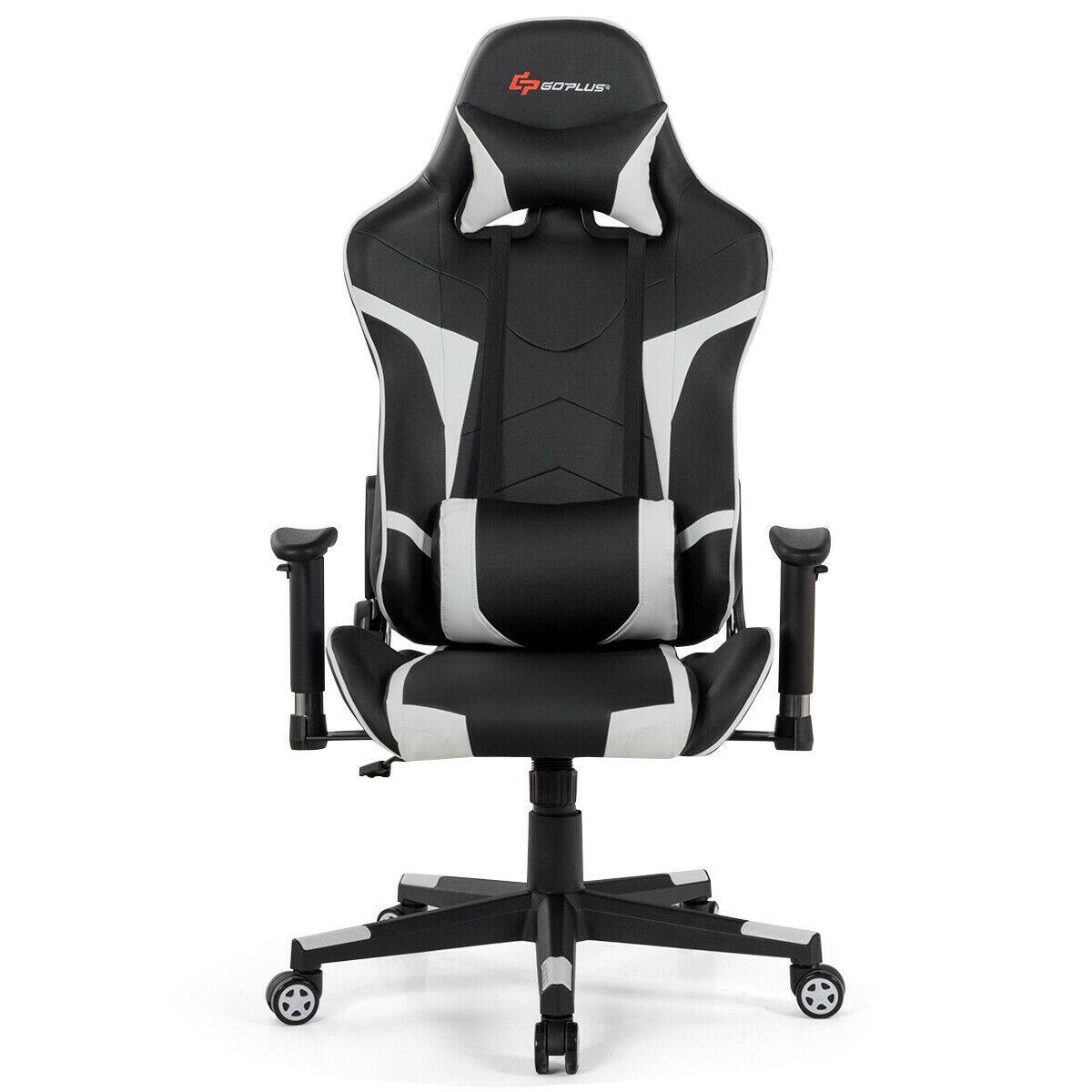 Alt View 2. WELLFOR - Reclining Swivel Massage Gaming Chair with Lumbar Support - White.
