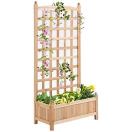 Outsunny - Wooden Raised Garden Bed with Trellis, Outdoor Planter Box with Drainage Crevices for Climbing Vine, 24" x 12" x 49" - Natural