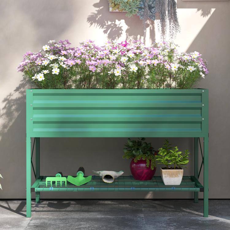 Alt View 9. PULUZ - Galvanized Raised Garden Bed, Metal Planter Box with Legs, Storage Shelf and Bed Liner, Plants NOT Included - Green.