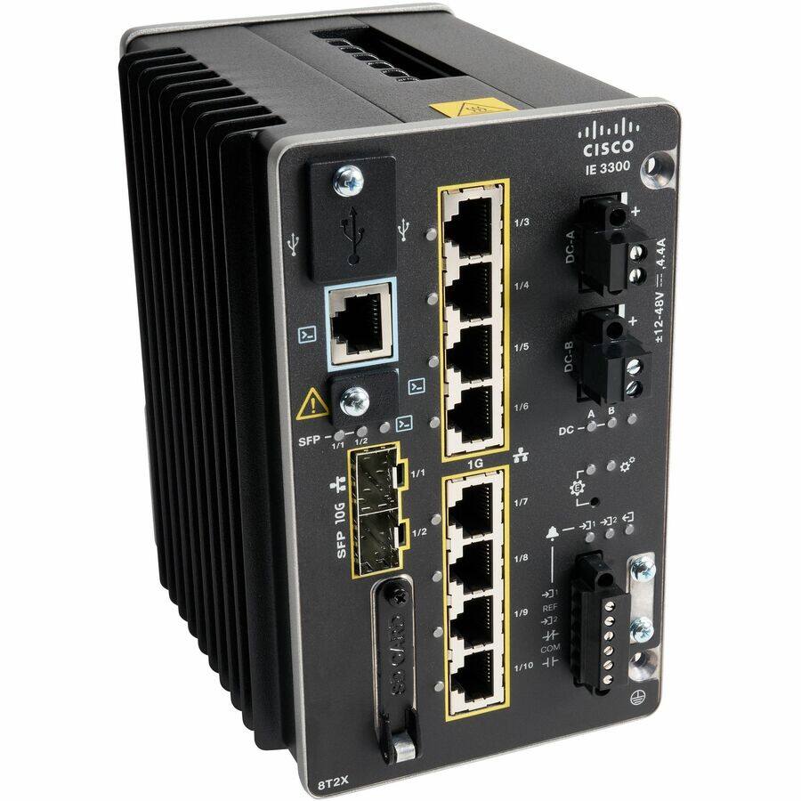 CISCO IE 3300

1/1 SFP 10G
1/2 SFP 10G
1/3 DC-A + 4.4A
1/4 DC-B + 4.4A
1/5
1/6 1G
1/7 1G
1/8 1G
1/9 REF + COM
1/10 8T2X

+12-48V
DC o a +7 + REF

8T2X