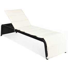 Costway - Patio Rattan Lounge Chair Chaise Recliner Back Adjustable Cushioned Garden - White + Black