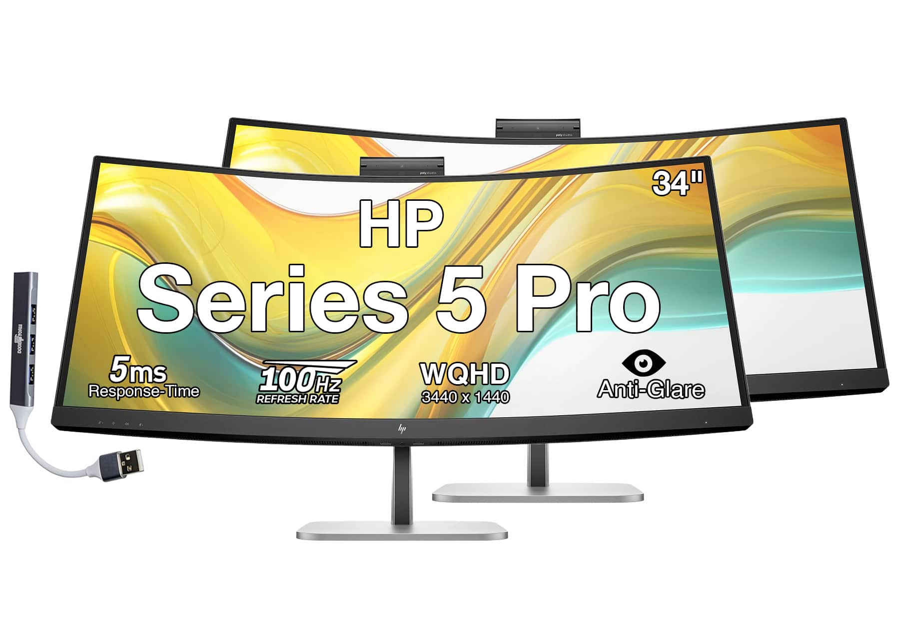 HP - Series 5 Pro 34" WQHD VA Monitor With 5ms Response Time, Anti Glare, Flicker Free, Displayport, HDMI & DKZ 2 Pack - Black/Silver