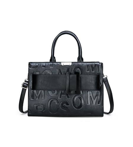 Front. DORLUKFU - Women's Crocodile Pattern Satchel Handbags Stylish Tote Handbags crocodile purses for women 3 Pcs Set - A-black.