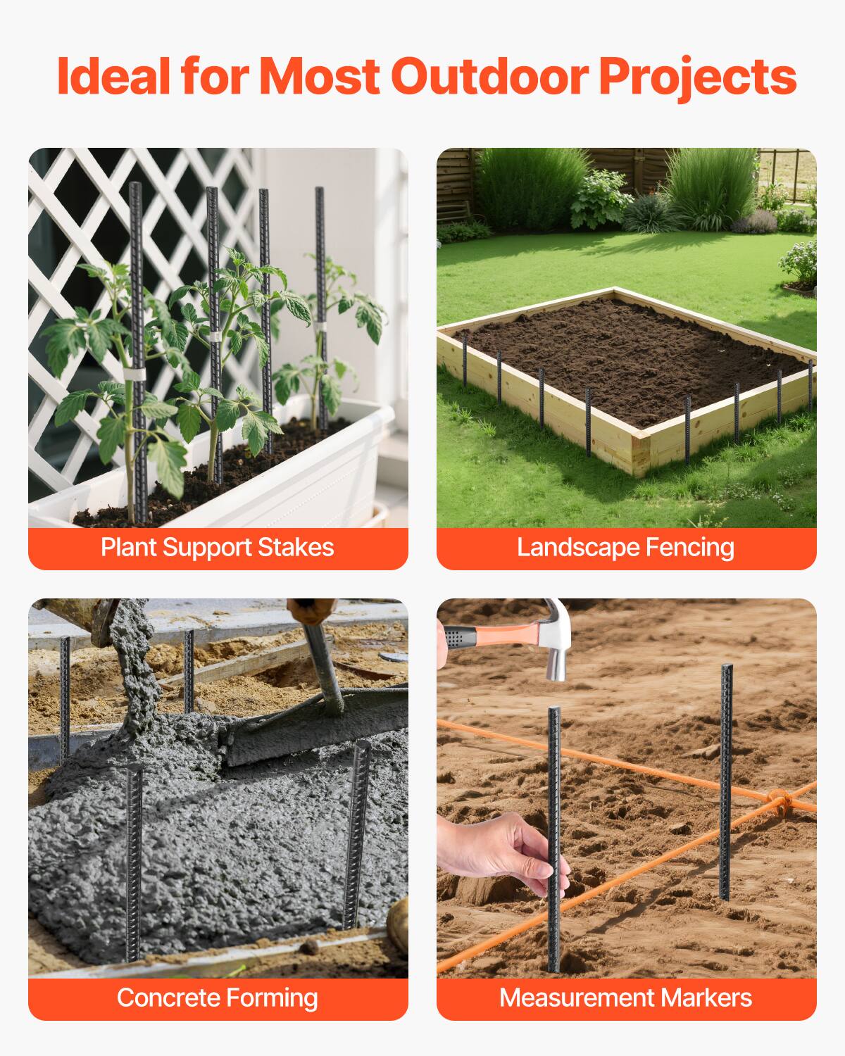 Ideal for Most Outdoor Projects

- Plant Support Stakes
- Landscape Fencing
- Concrete Forming
- Measurement Markers