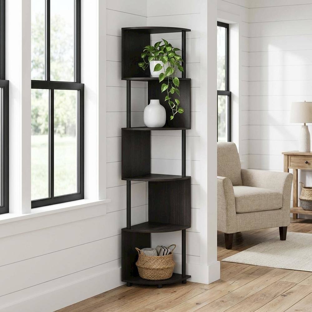 Angle. FurniFact - Engineered Wood bookcase with clean design for living spaces - Espresso/Black.