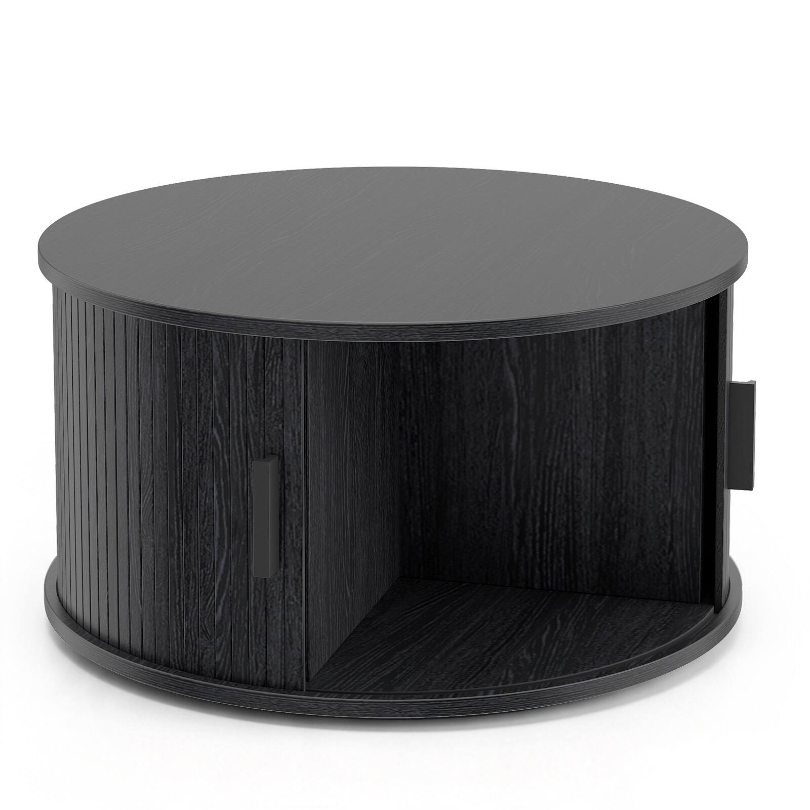 Alt View 9. Costway - Costway 31.5" Round Coffee Table with Storage, Fluted Drum, Sliding Tambour Door for Home - Black.