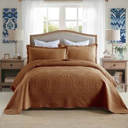 MarCielo - 3 Piece 100% Cotton Oversized Bedspread Lightweight Quilt Set - Dusty Orange