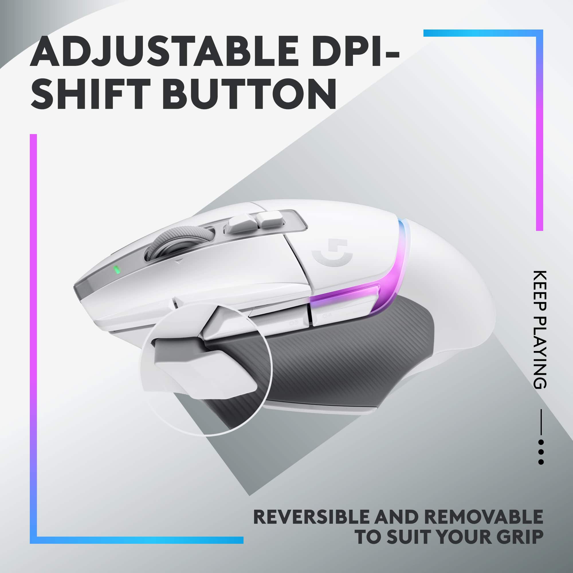Adjustable DPI-Shift Button: Keep Playing. Reversible and Removable to Suit Your Grip.