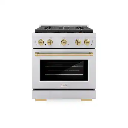 Front. ZLINE - Autograph 30 in. 4.2 cu. ft. Freestanding Paramount Gas Range with DuoPro Cooktop and Bronze Accents - Stainless Steel.