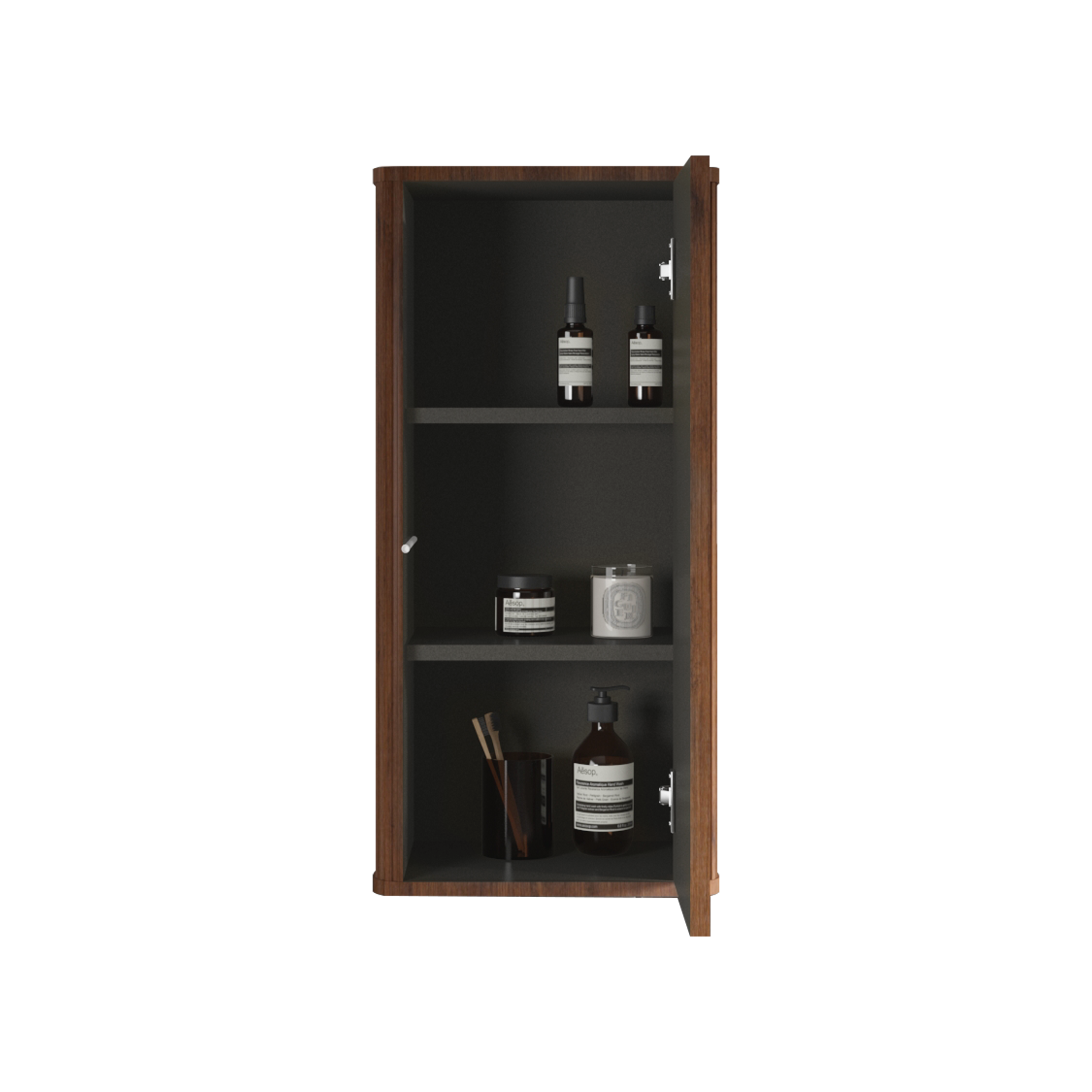 Left. TinyHomie - Striped Walnut Bathroom Floating Side Cabinet Wall-mounted Storage Cabinet for Small Spaces Pre-assembled - Walnut.