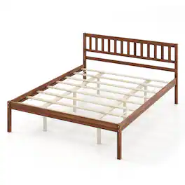 Ecooso - Queen Wood Bed Frame with Headboard and Strong Slat Foundation - Brown