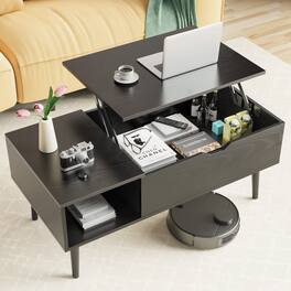 Anysun - Lift Tabletop Coffee Tables for Living Room with Storage Shelf and Hidden Compartment - Black