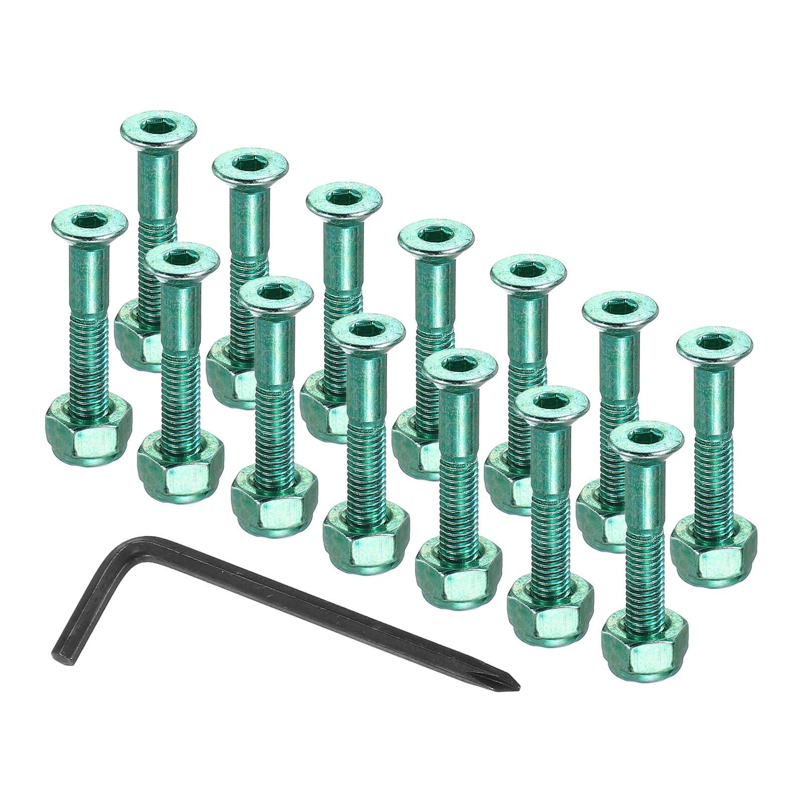 Unique Bargains - 17 mm/0.7" Skateboard Hardware Kit, 16pcs Mounting Screws Bolts Nuts Set with Hex Key for Cruiser - Green