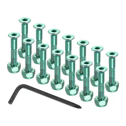 Front. Unique Bargains - 17 mm/0.7" Skateboard Hardware Kit, 16pcs Mounting Screws Bolts Nuts Set with Hex Key for Cruiser - Green.