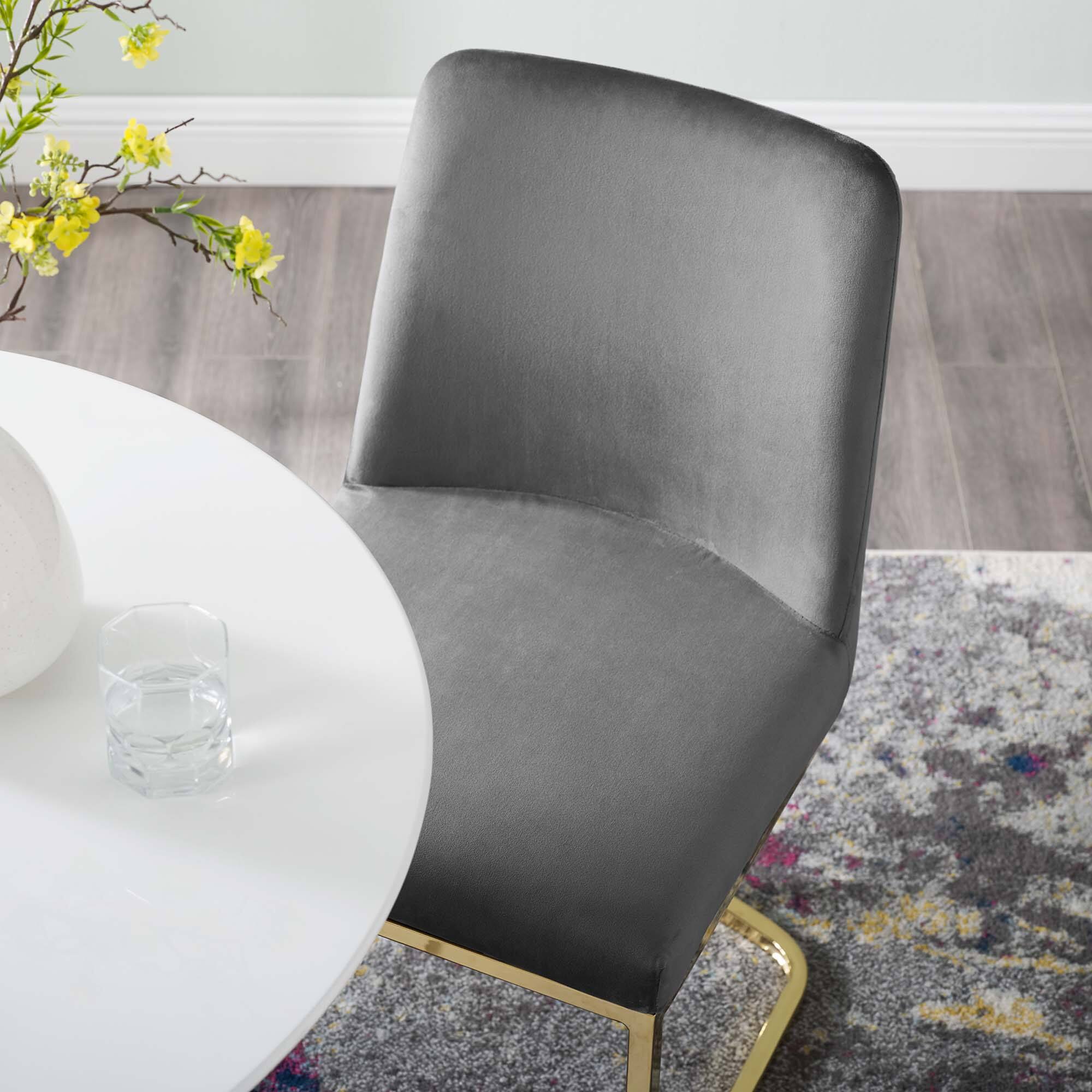 Alt View 1. Modway - Amplify Sled Base Performance Velvet Dining Chairs Set of 2 by Modway - Gold Gray.