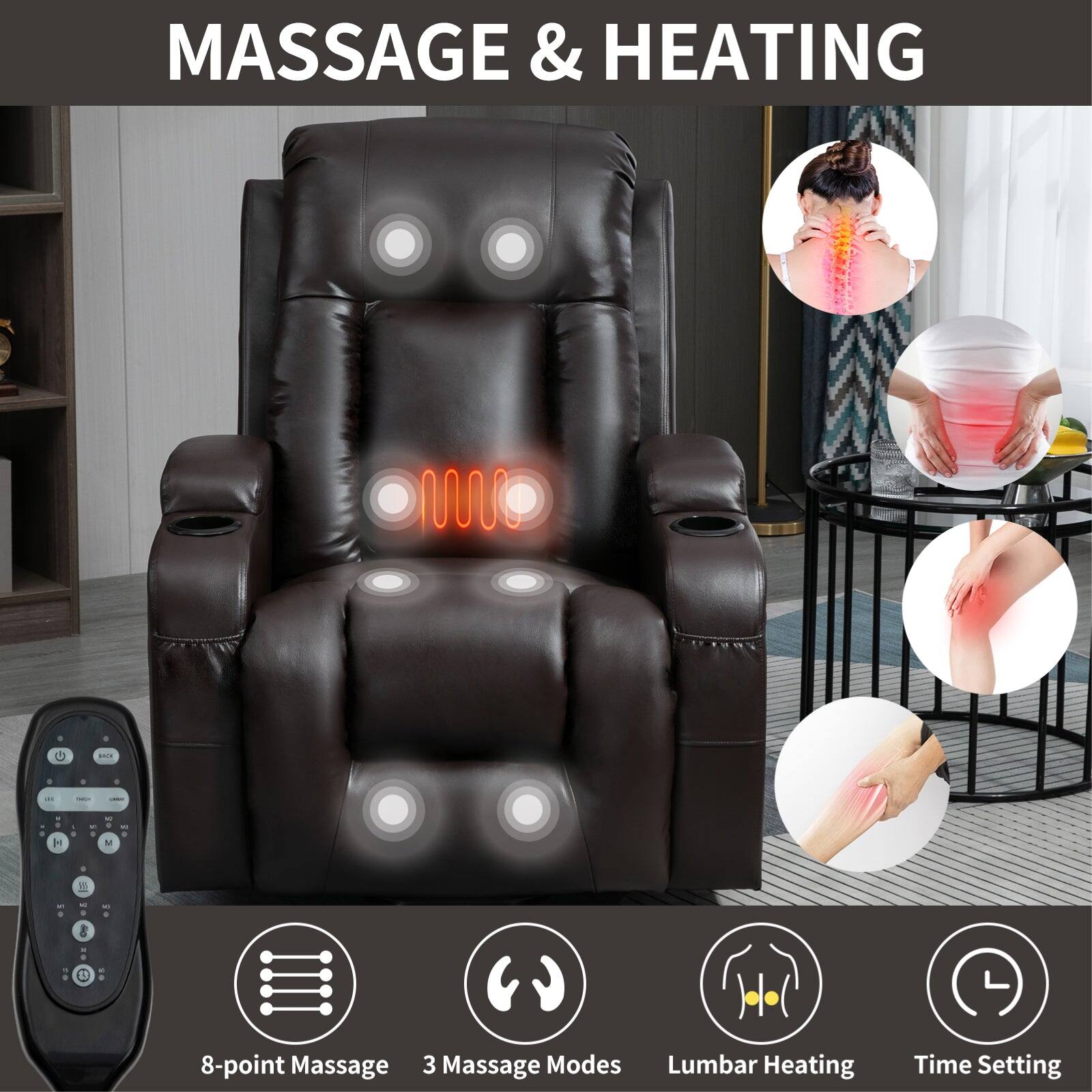 MASSAGE & HEATING
8-point Massage
3 Massage Modes
Lumbar Heating
Time Setting