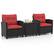 Front. Costway - 3 PCS Patio Furniture Set with Tempered Glass Coffee Table Washable Cushions - Red,Black.