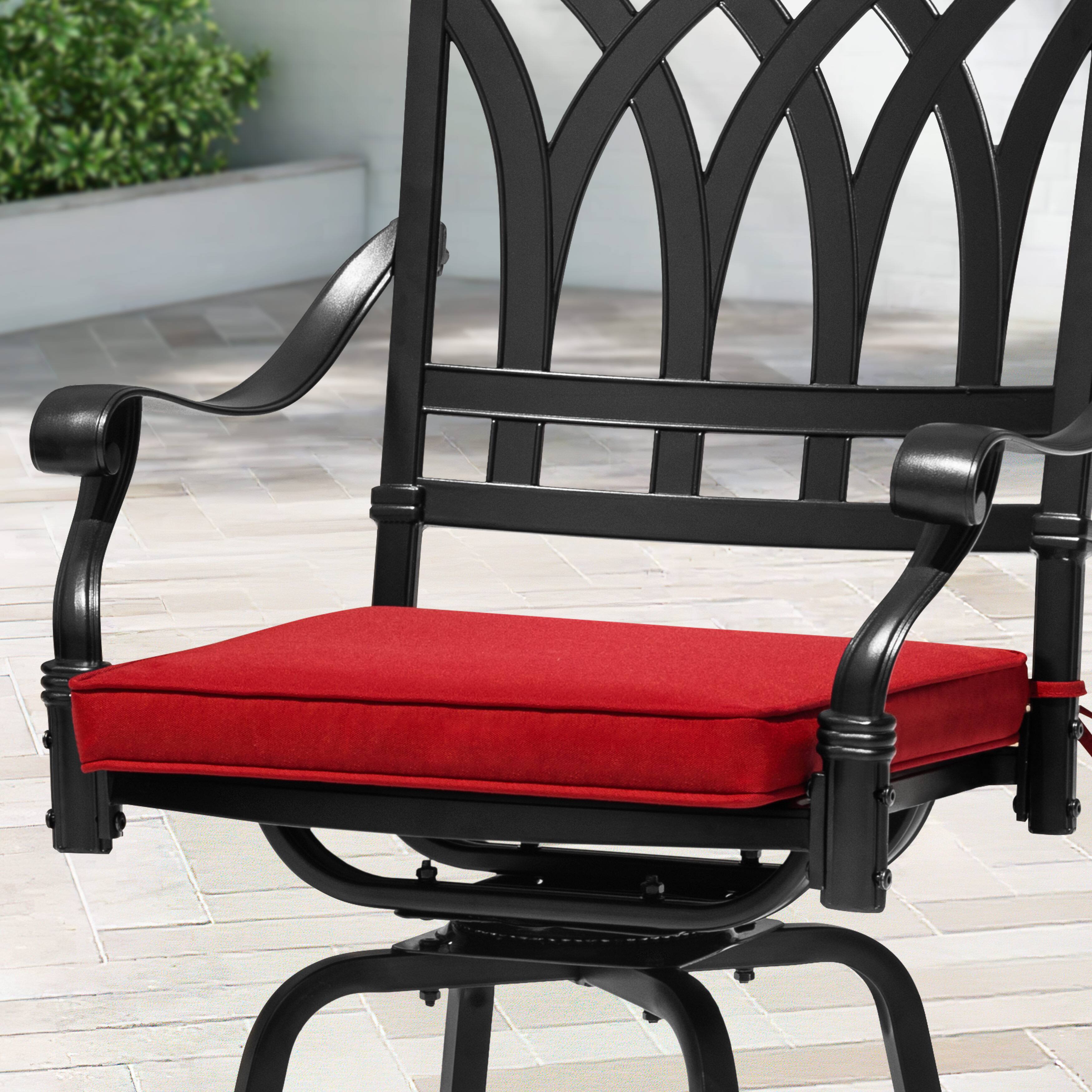 Alt View 8. Nuu Garden - 2PCS Patio E-Coated Cast Aluminum Swivel Bar Stool Set with Olefin Cushions - Black and Red.