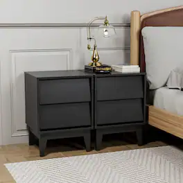 Loheer - Set of 2 Nightstands, Mid Century Modern Nightstand Set with Drawers - Black