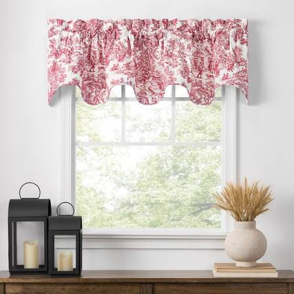Front. Ellis Curtain - Ellis Curtain Victoria Park Toile High Quality Room Darkening Solid Color Lined Scallop Window Valance - 70 x15" Red - Red.