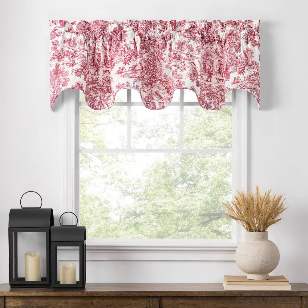 Front. Ellis Curtain - Ellis Curtain Victoria Park Toile High Quality Room Darkening Solid Color Lined Scallop Window Valance - 70 x15" Red - Red.