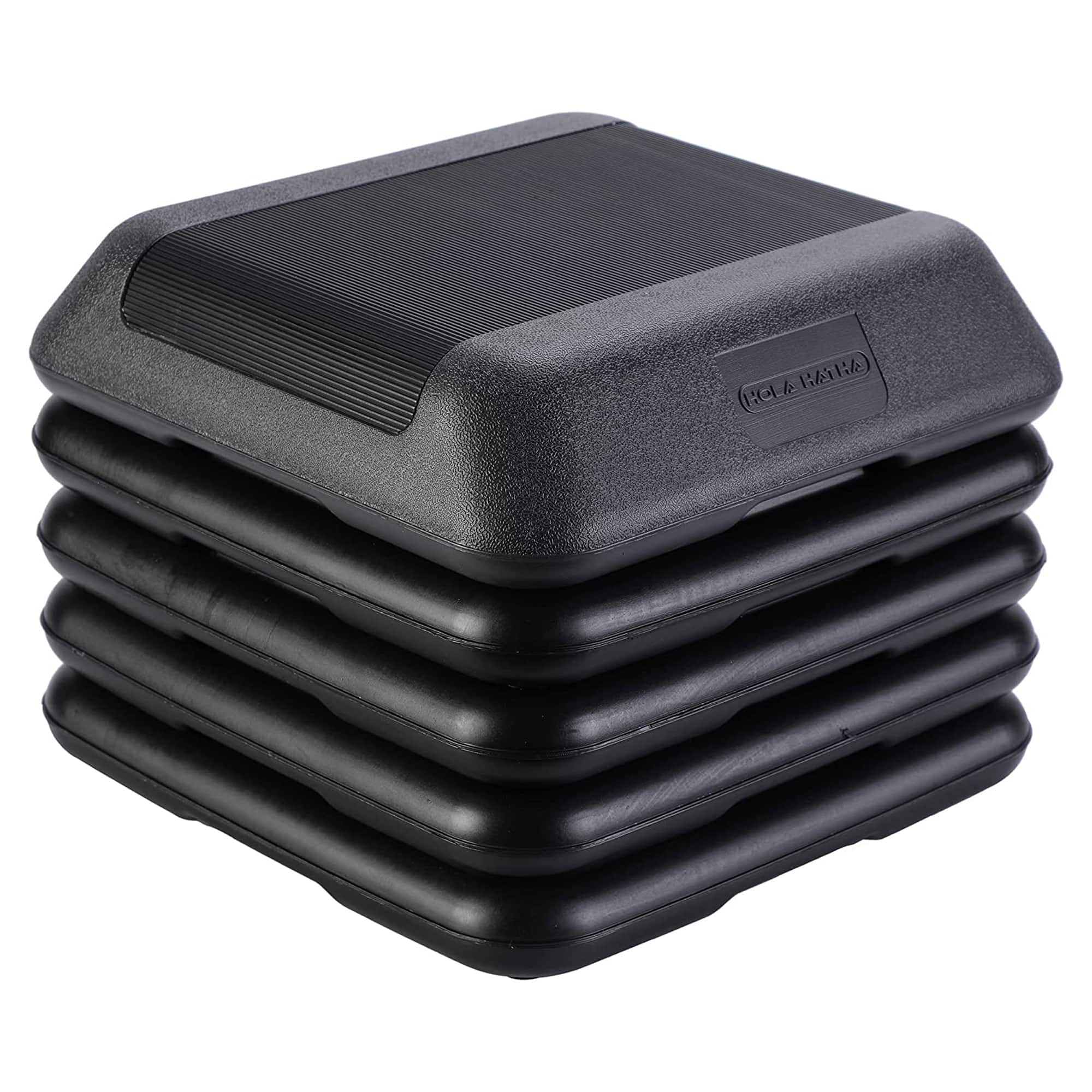 HolaHatha - Aerobic High Step Platform, Home Gym Fitness Equipment with Risers - Black
