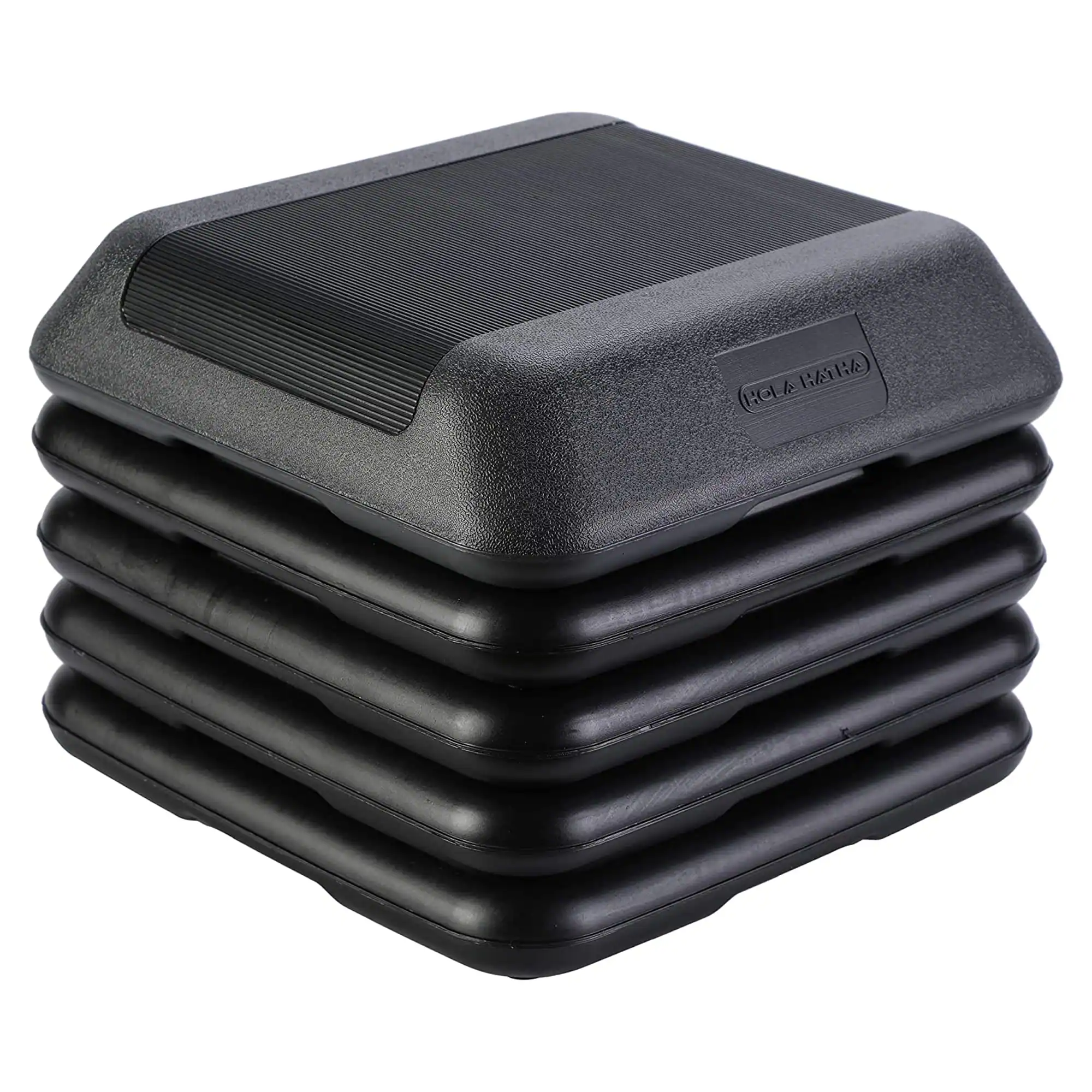 HolaHatha - Aerobic High Step Platform, Home Gym Fitness Equipment with Risers - Black