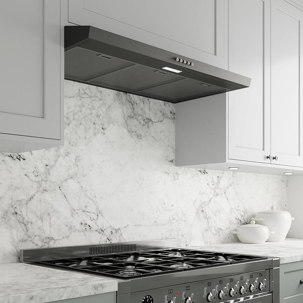 Back. Streamline - 36 in. Lecce Ducted Undermount 80 CFM Range Hood, Mesh Filters, Push Button Control, LED Light - Grit Black.