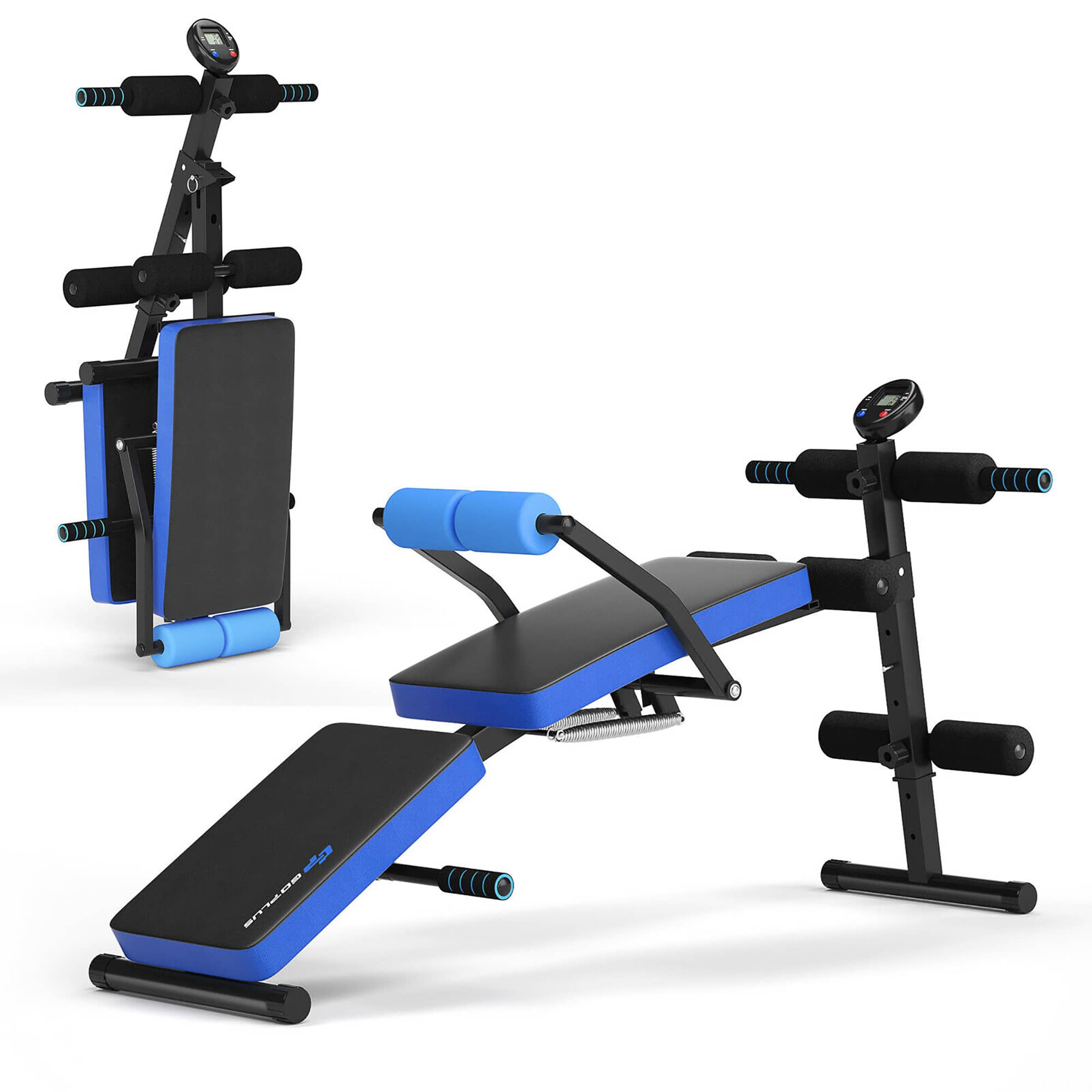 Front. Costway - Multi-Functional Foldable Weight Bench Adjustable Sit-up Board with Monitor - Blue.