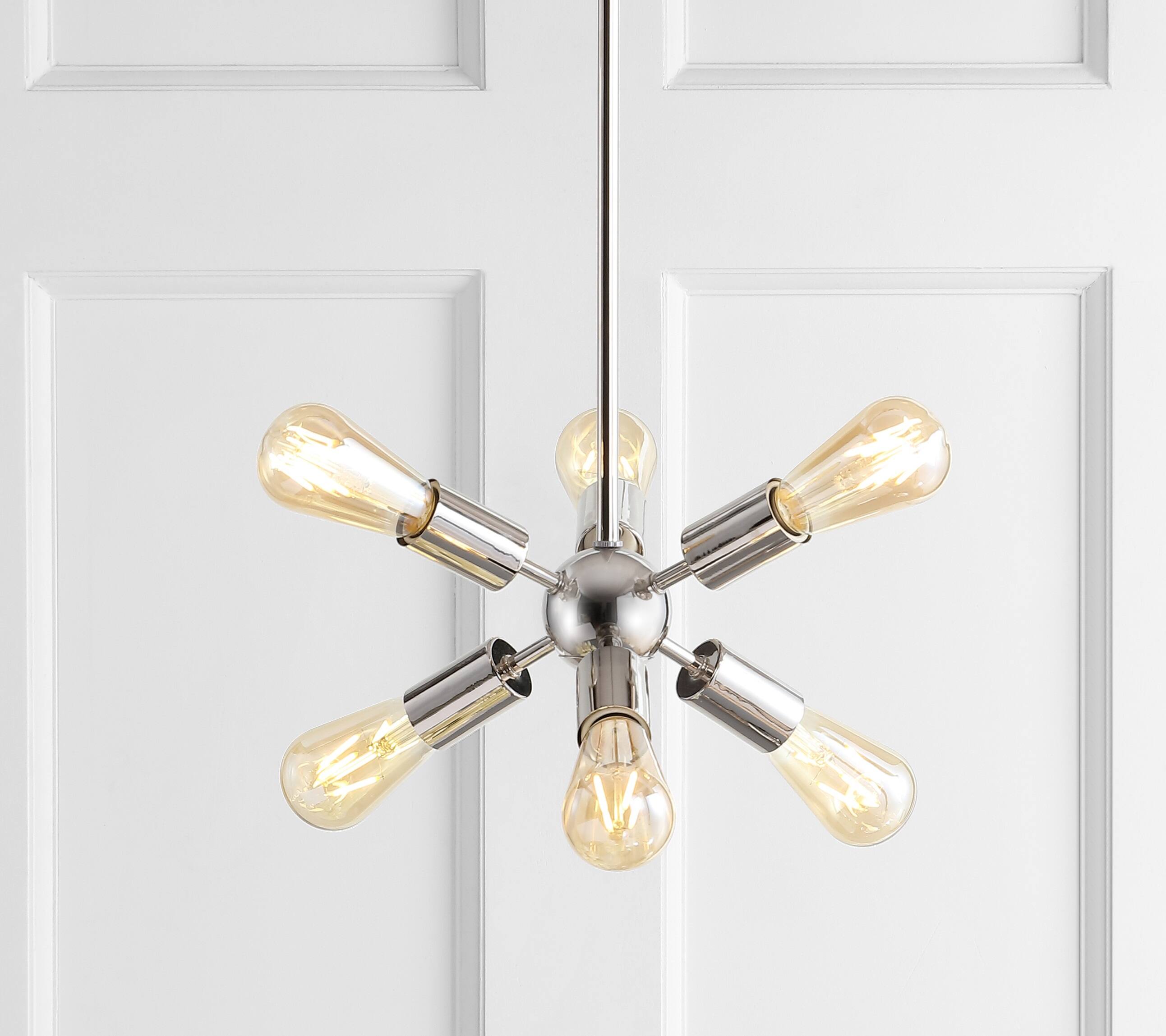 Alt View 1. Jonathan Y - Jobs 17.5" Sputnik Metal LED Chandelier, Nickel - Nickel.