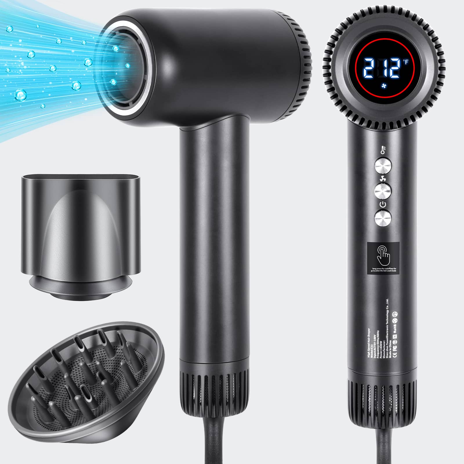 Morfone - high-speed hair dryer operates at a speed of 160,000/min and with 500 billion ionized hair care functions.