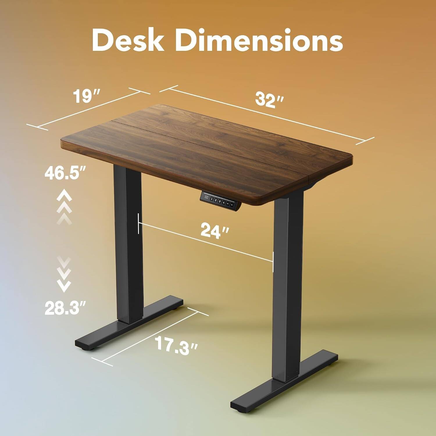 Desk Dimensions: 19" x 32" x 46.5" - 1..... 24" x 28.3" x 17.3"