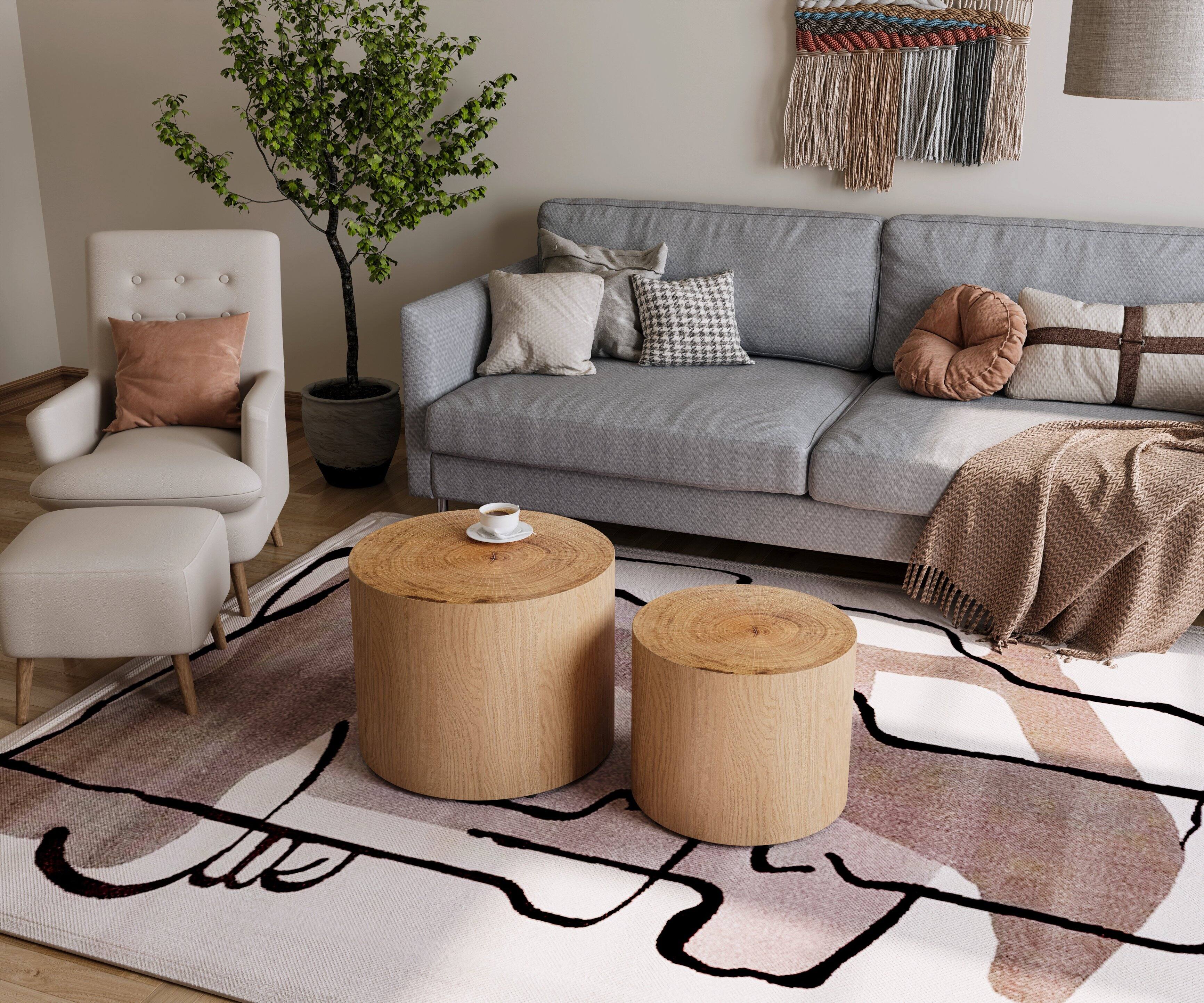 Alt View 2. Loheer - Loheer Nesting Coffee Table Set of 2 Natural Wood Tree Ring Round Tables - Natural Wood.