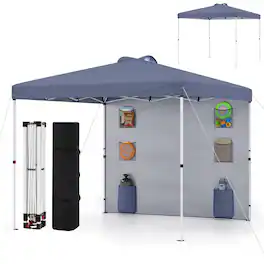 Costway - Pop up Canopy Tent with Sidewall, 6 Pockets, Instant Setup Commercial Gazebo - Gray
