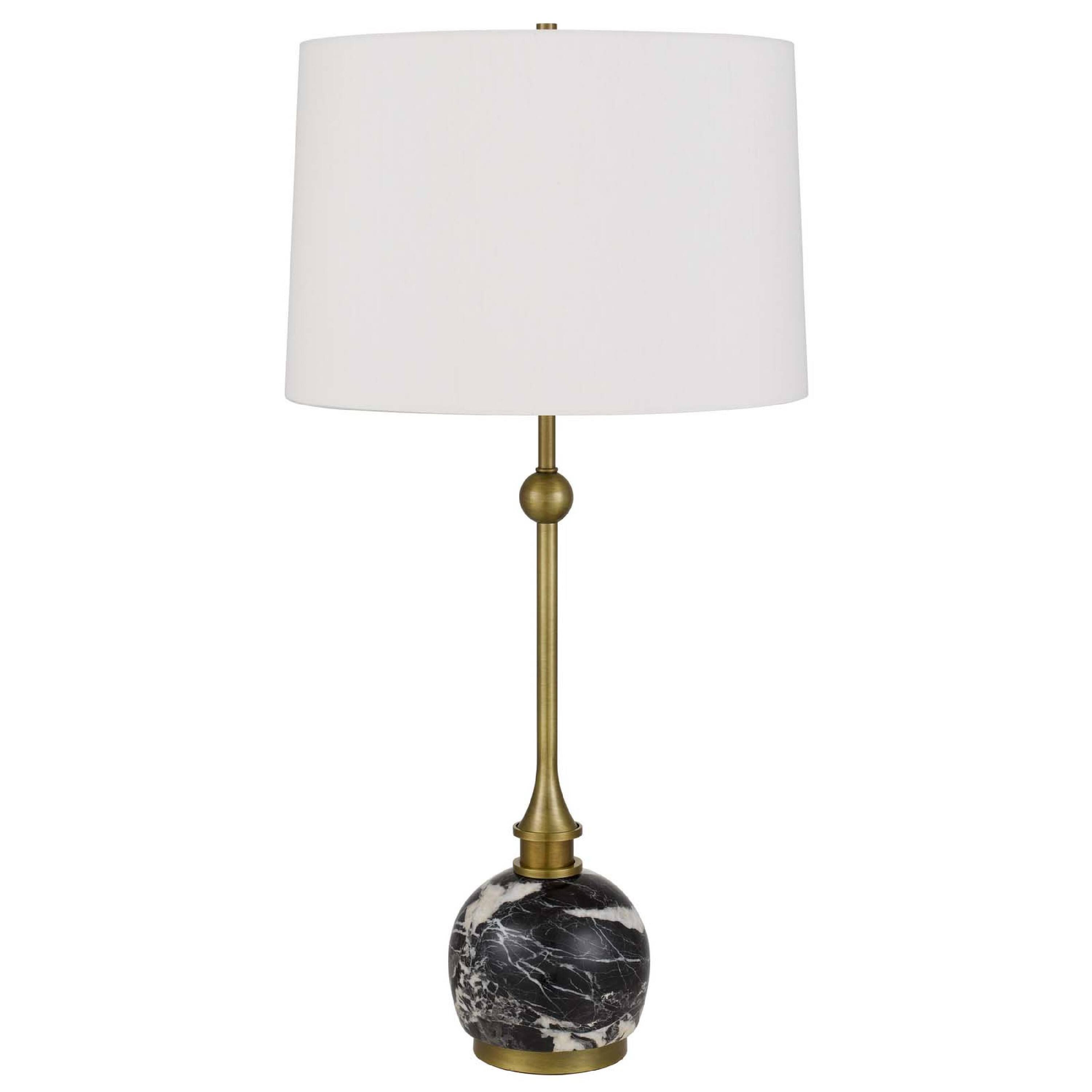 Front. Manhattan Lane - Table Lamp, Drum Shade, Slim Neck, Swirled Marble 29 Inch - White, Antique Brass, Black.