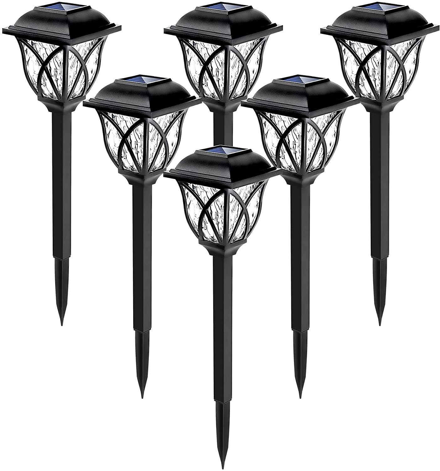 Angle. Oumilen - 6 Pack Classic Cross Hollow Frame Solar Pathway Lights – Auto Dusk to Dawn Warm White for Garden.